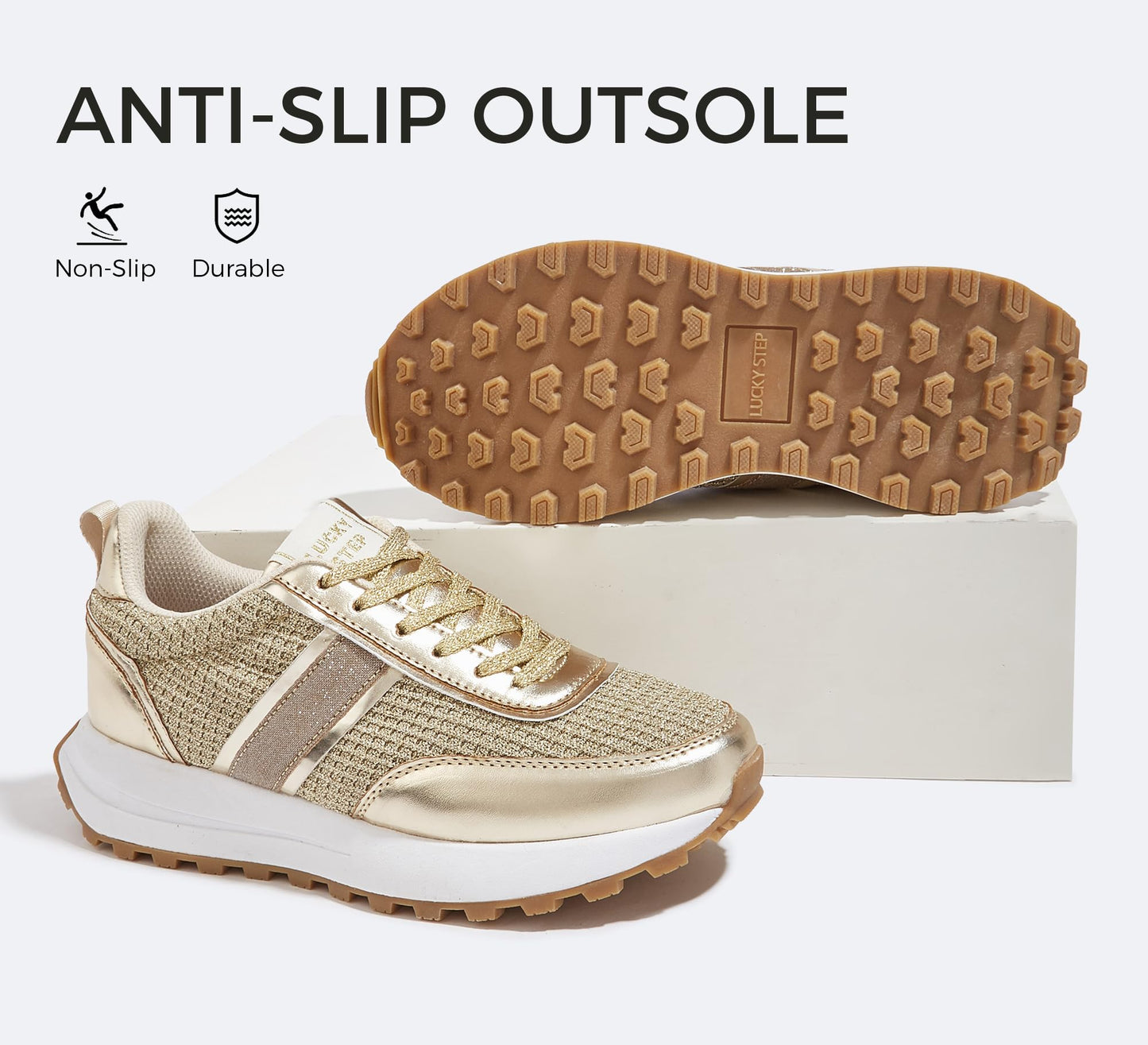 LUCKY STEP Women Platform Walking Shoe Fashion Retro Classic Casual Trainers Braided Rhinestone Sneakers Tennis Running Walking Shoes