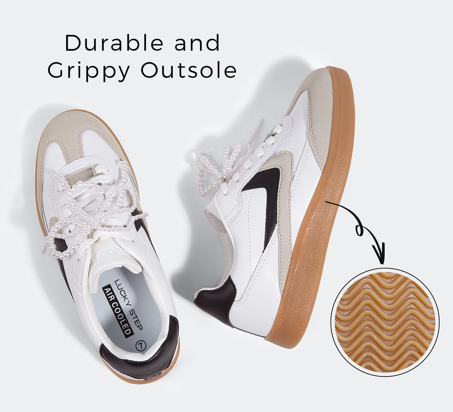 LUCKY STEP Women Retro Sneakers Fashion Classic Gum Sole Tennis Skate Shoes Casual Trendy Walking Trainer Anti Slip Flat Low-Top Footwear
