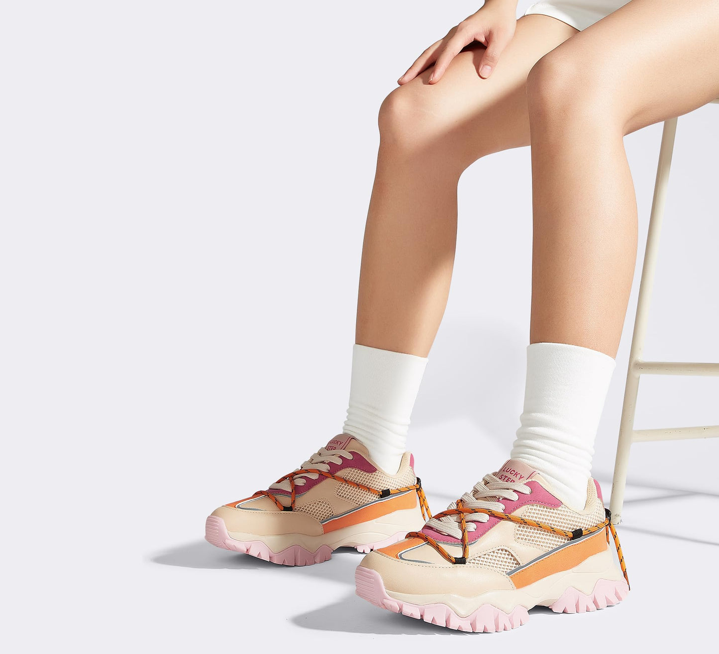 LUCKY STEP Women's Platform Colorful Fashion Sneakers Tennis Retro Colorblock Adjustable Lace Lifestyle Stylish Cute Chunky Dad Casual Walking Shoes
