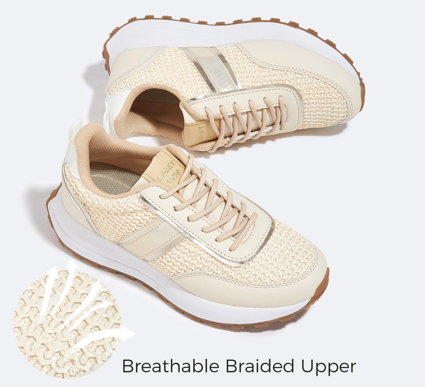LUCKY STEP Women Platform Walking Shoe Fashion Retro Classic Casual Trainers Braided Rhinestone Sneakers Tennis Running Walking Shoes