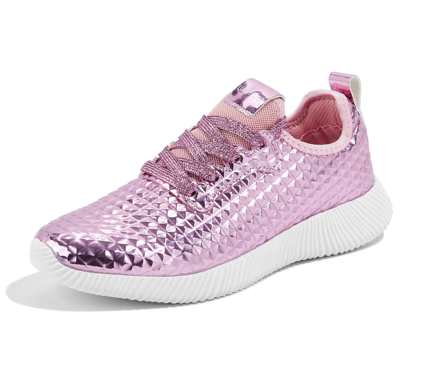 LUCKY STEP Women's Metallic Fashion Sneaker Leatherette Studded Jogger Lightweight Casual Walking Shoes