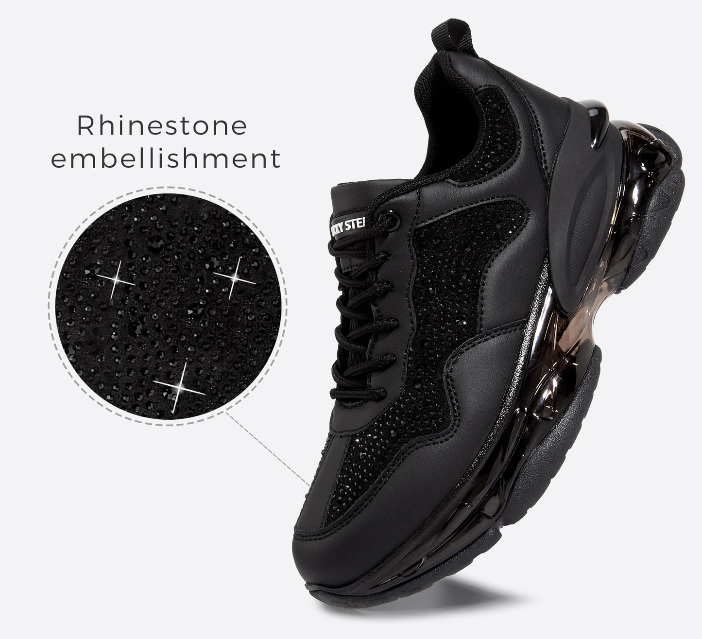 LUCKY STEP Women's Air Cushion Rhinestone Fashion Sneakers Chunky Rave Sparkly Casual Comfortable Walking Shoes