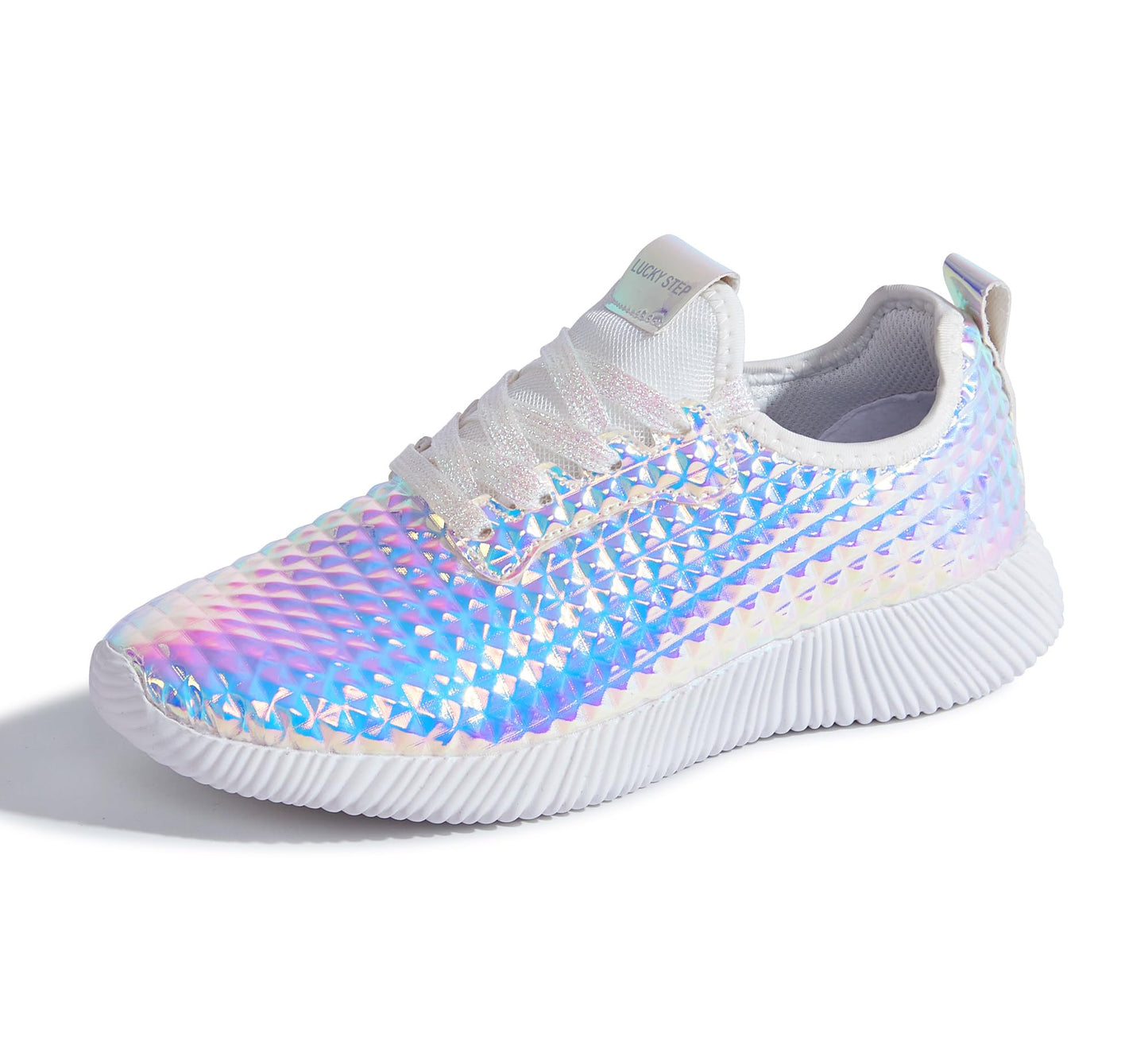 LUCKY STEP Women's Metallic Fashion Sneaker Leatherette Studded Jogger Lightweight Casual Walking Shoes