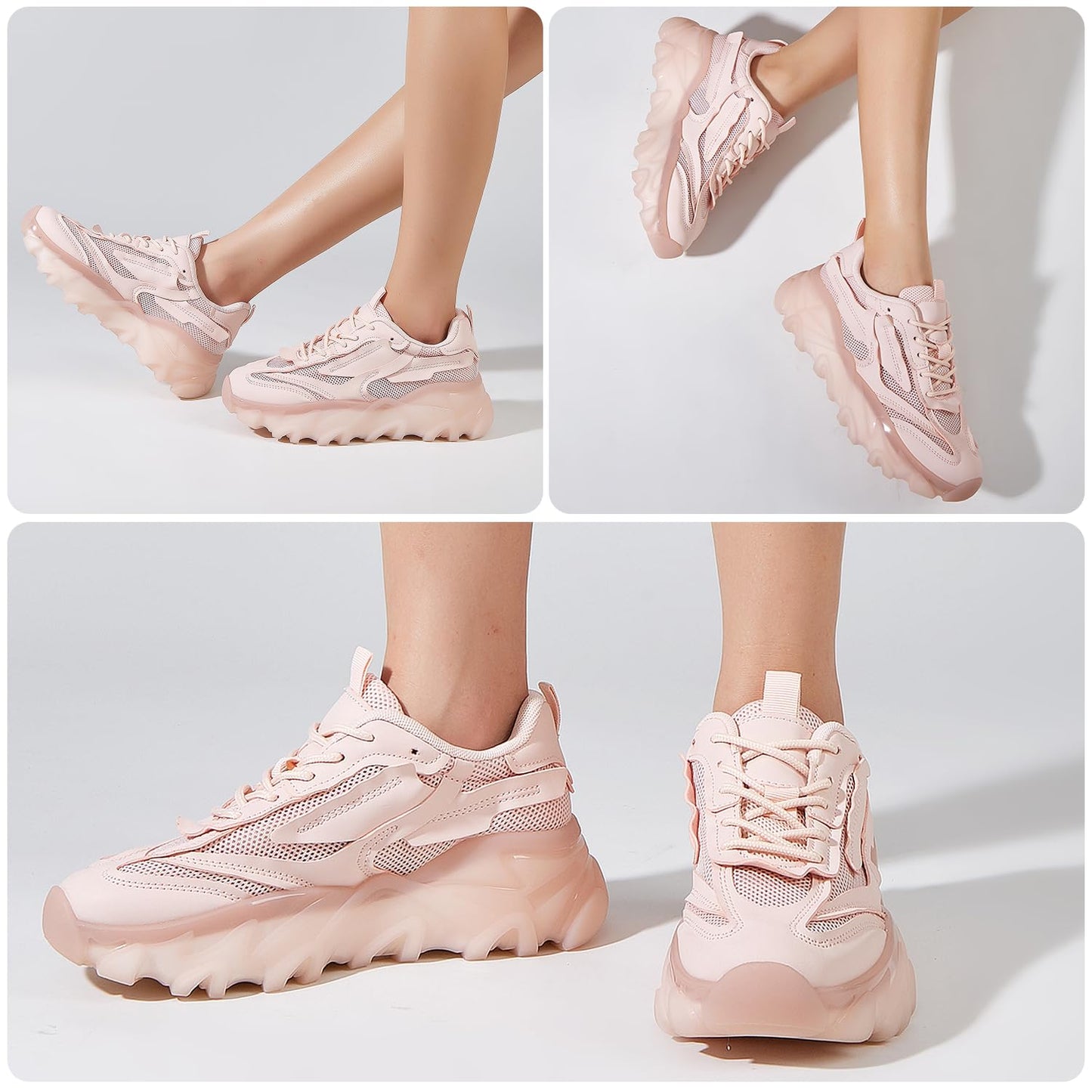 LUCKY STEP Women Walking Cusual Knit Fashion Sneakers Platfom Outdoor Shoes