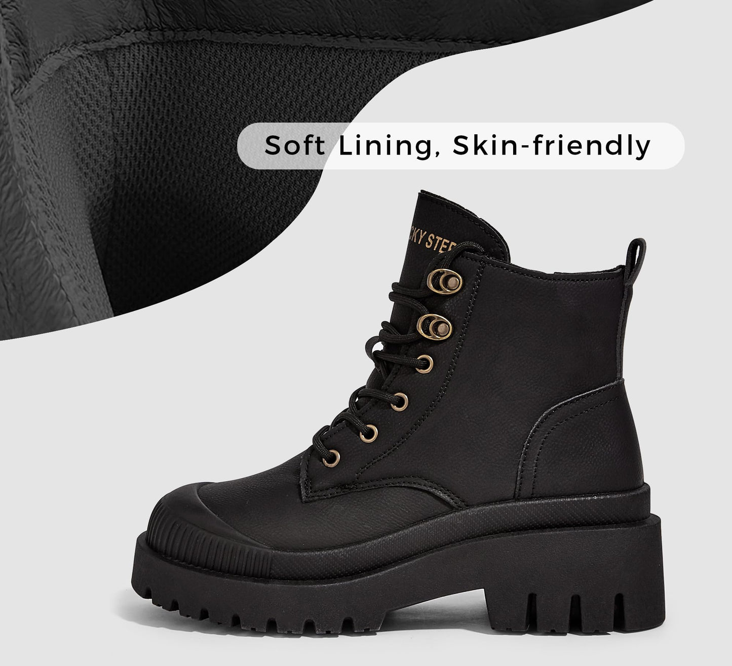 LUCKY STEP Women's Platform Ankle Boots Zipper Fashion Combat Thick Lug Sole Durable Chunky Wedge Booties Shoes