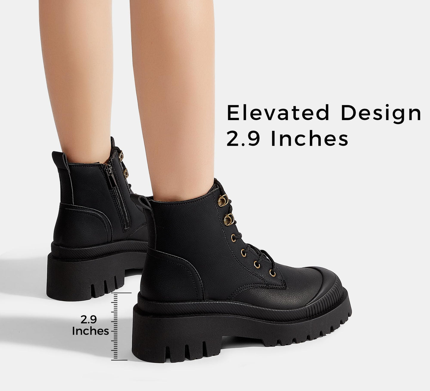 LUCKY STEP Women's Platform Ankle Boots Zipper Fashion Combat Thick Lug Sole Durable Chunky Wedge Booties Shoes
