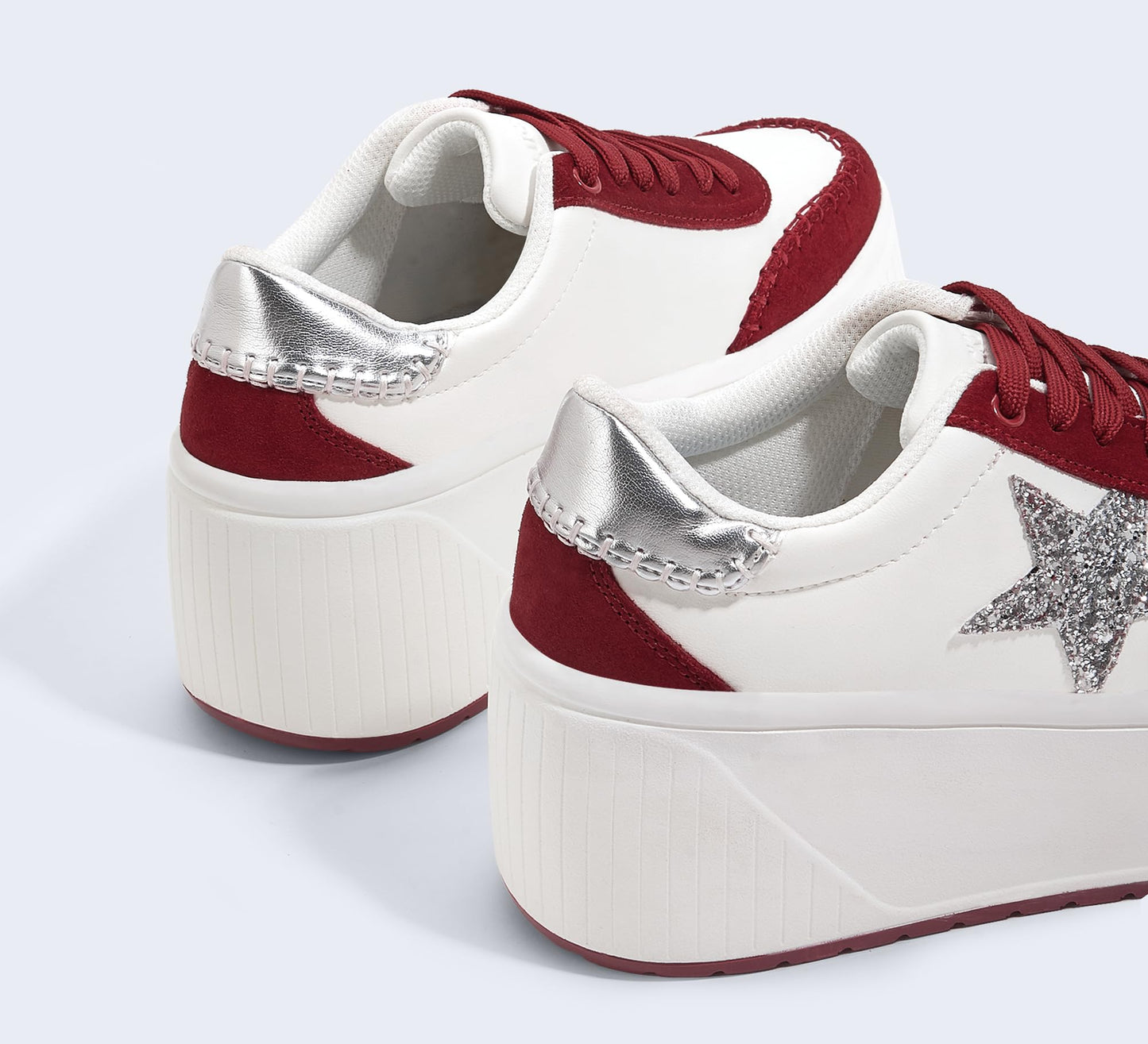 LUCKY STEP Women's Platform Chunky Sneakers Fashion Star Glitter Sparkly Wedge Walking Shoes High Heel Casual Shiny Thick Sole Footwear