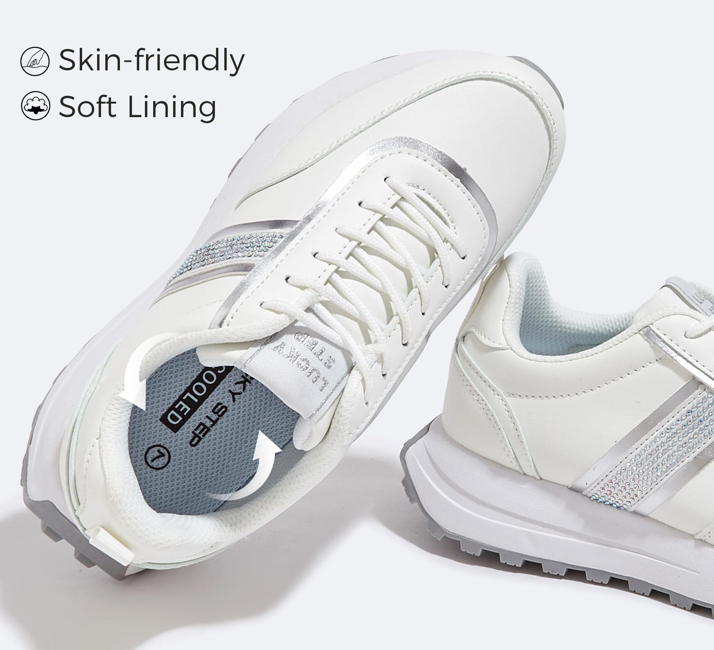 LUCKY STEP Women Platform Walking Shoe Fashion Retro Classic Casual Trainers Braided Rhinestone Sneakers Tennis Running Walking Shoes