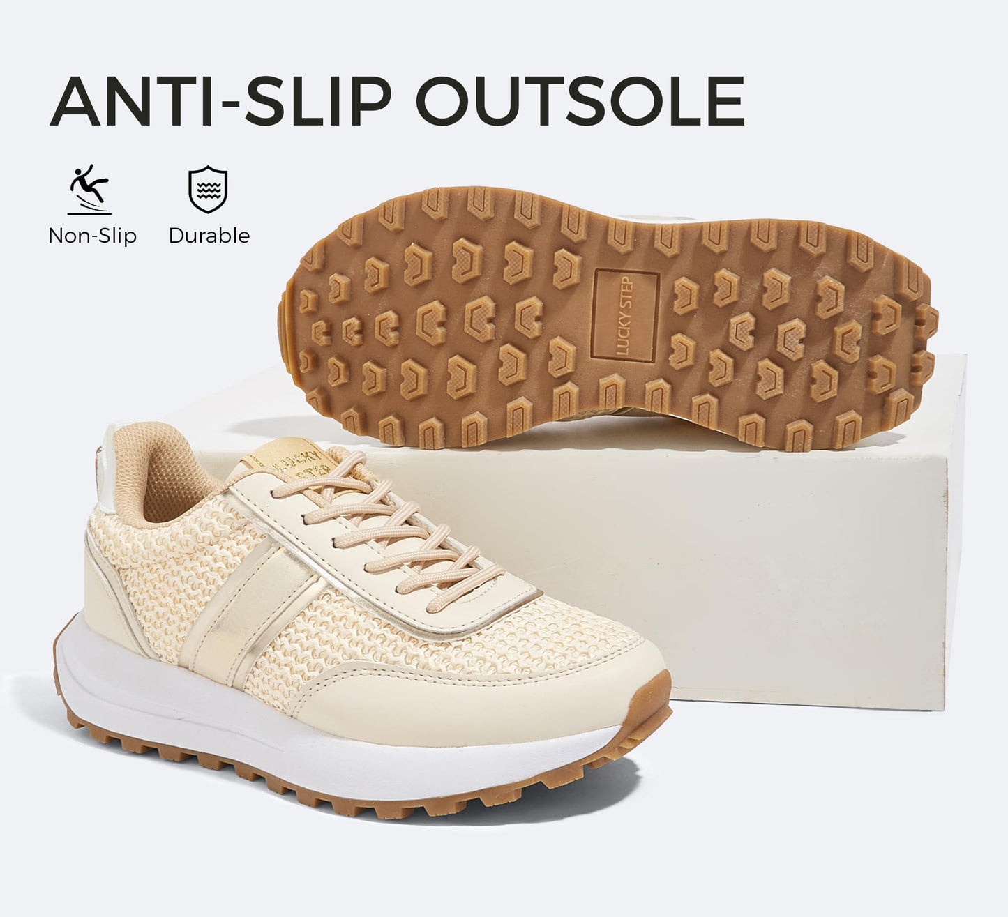 LUCKY STEP Women Platform Walking Shoe Fashion Retro Classic Casual Trainers Braided Rhinestone Sneakers Tennis Running Walking Shoes