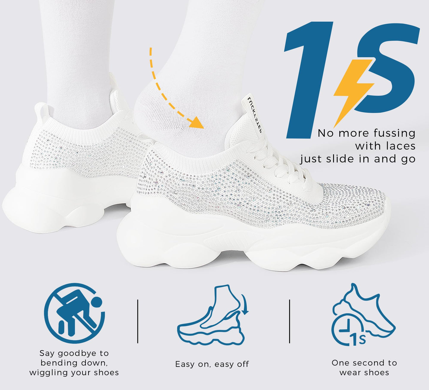 LUCKY STEP Women's Chunky Rhinestone Sneaker Sparkly Bling Bedazzled Mesh Slip on Elastic Sock Glitter Shiny Rave Walking Shoes