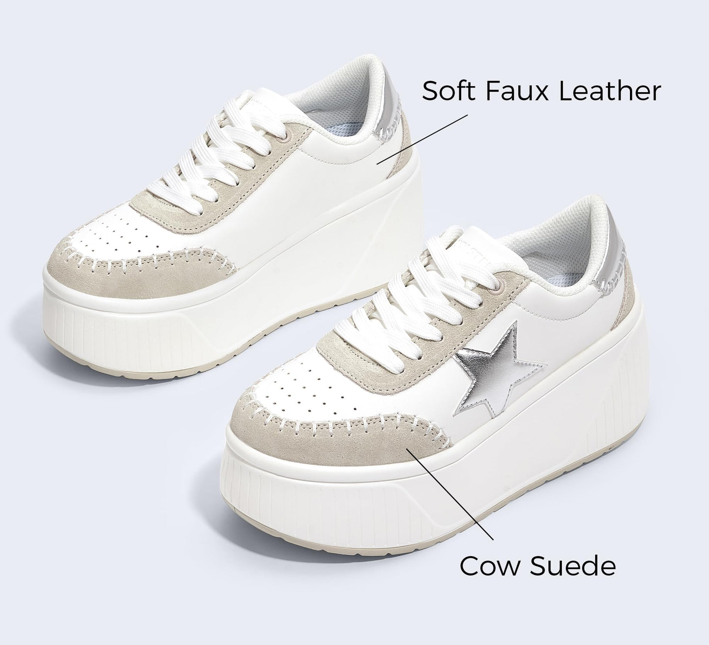 LUCKY STEP Women's Platform Chunky Sneakers Fashion Star Glitter Sparkly Wedge Walking Shoes High Heel Casual Shiny Thick Sole Footwear