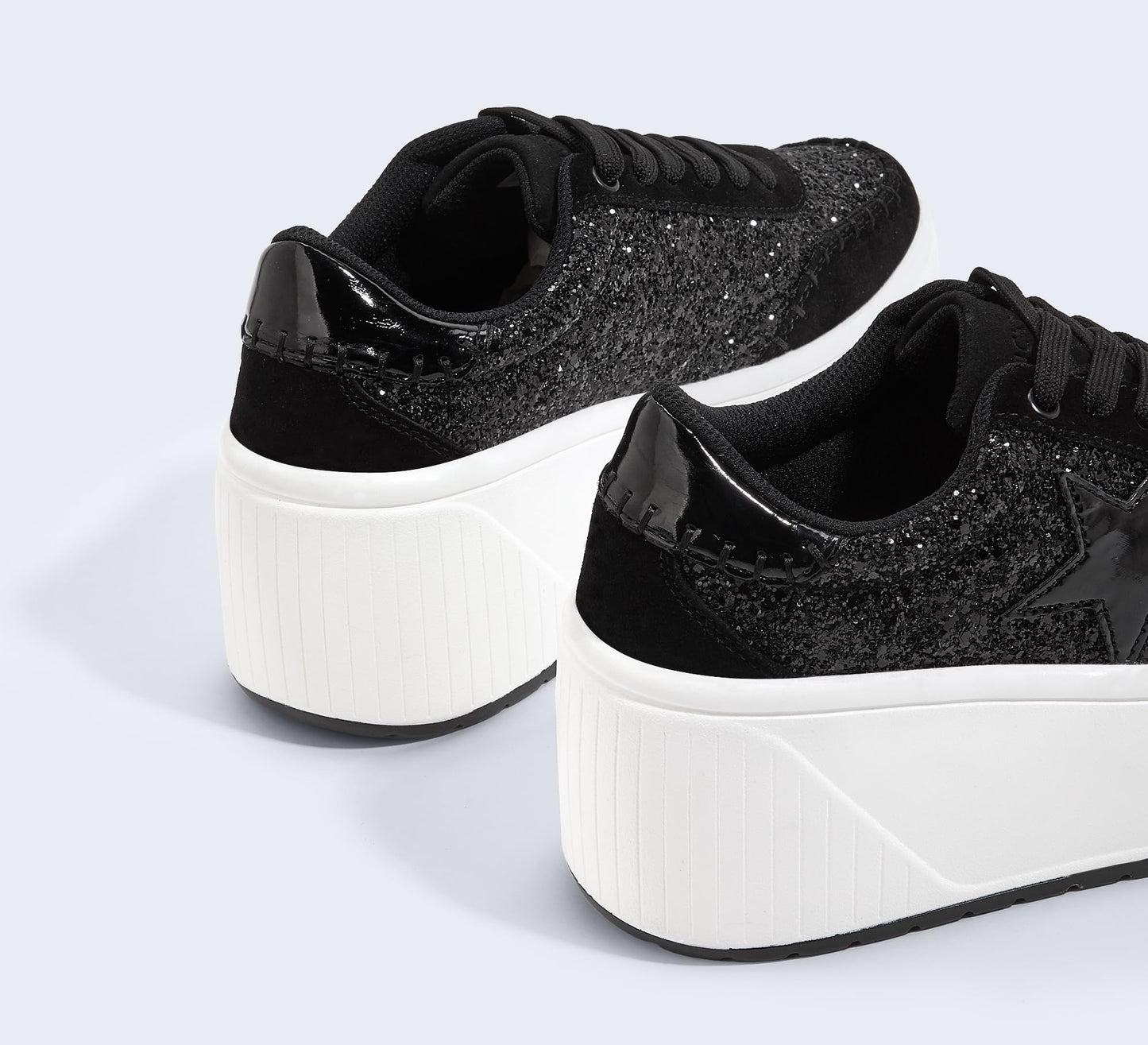 LUCKY STEP Women's Platform Chunky Sneakers Fashion Star Glitter Sparkly Wedge Walking Shoes High Heel Casual Shiny Thick Sole Footwear