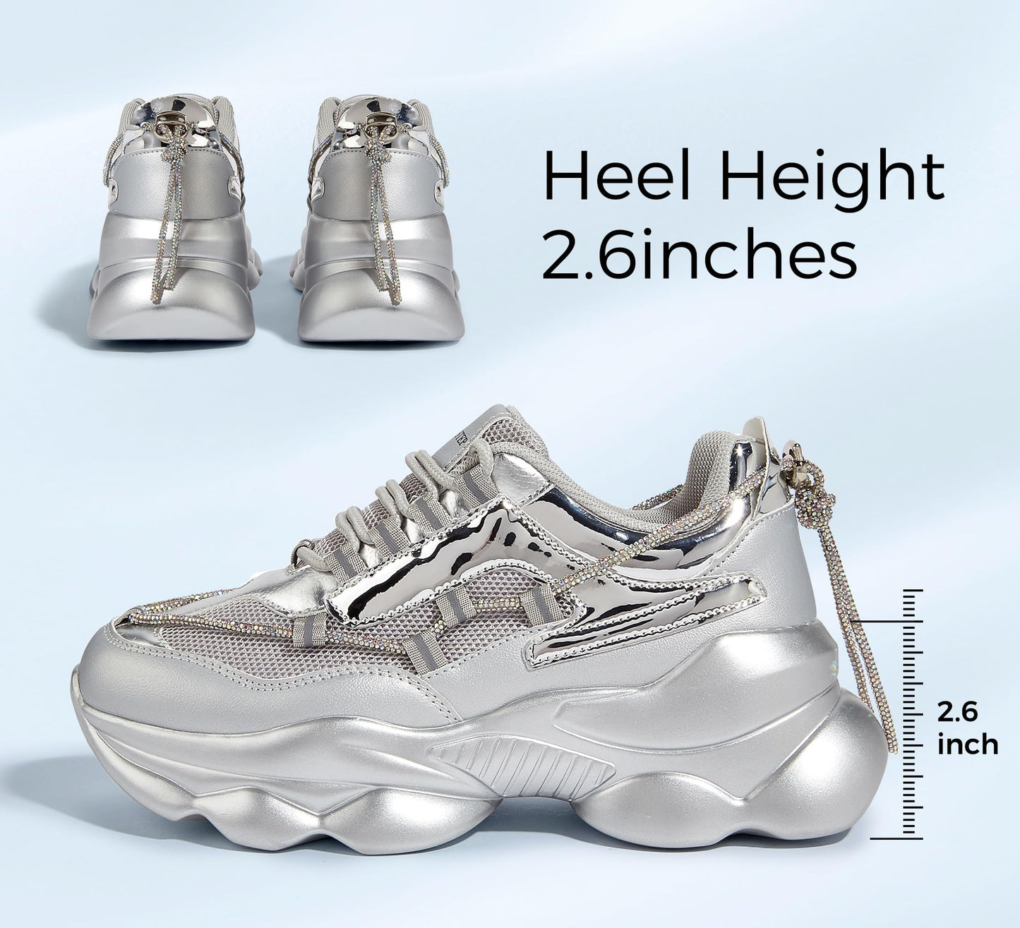LUCKY STEP Women's 90s Chunky Sneakers Sparkly Bling Rhinestone Rope Platform Casual Thick Dad Rave Walking Shoes