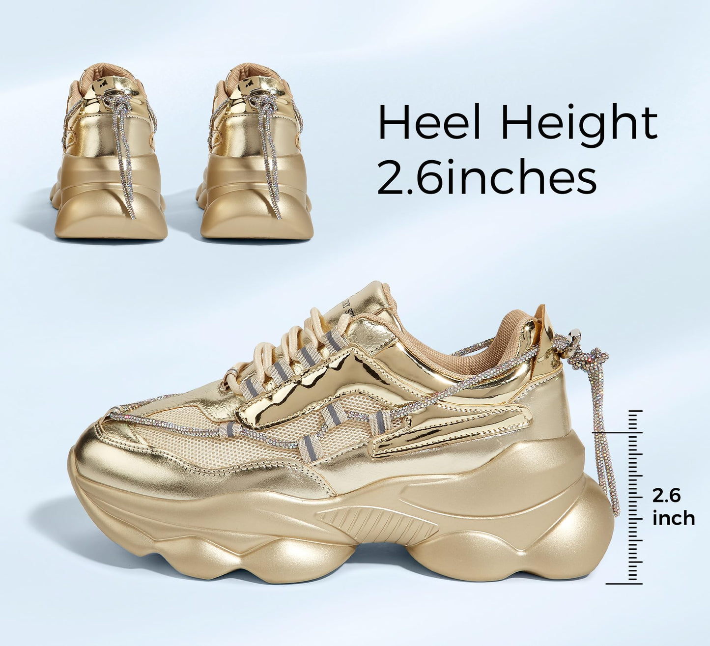 LUCKY STEP Women's 90s Chunky Sneakers Sparkly Bling Rhinestone Rope Platform Casual Thick Dad Rave Walking Shoes