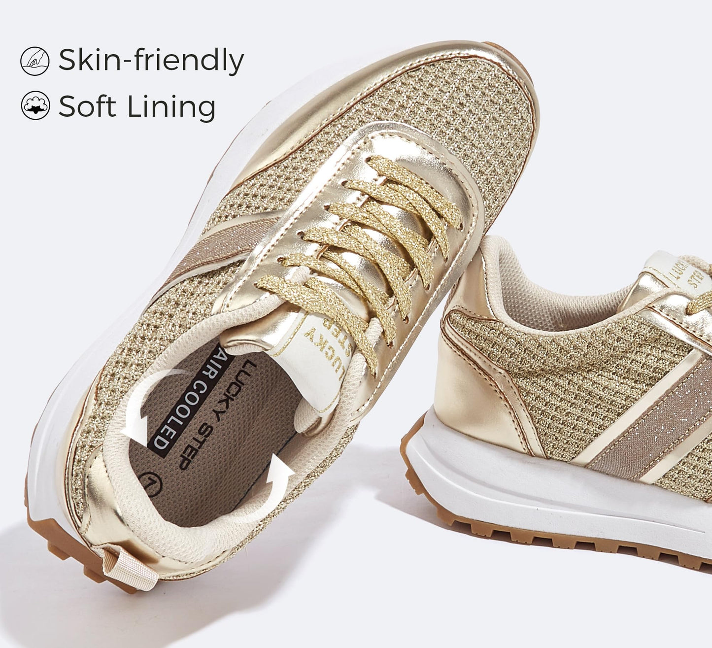 LUCKY STEP Women Platform Walking Shoe Fashion Retro Classic Casual Trainers Braided Rhinestone Sneakers Tennis Running Walking Shoes