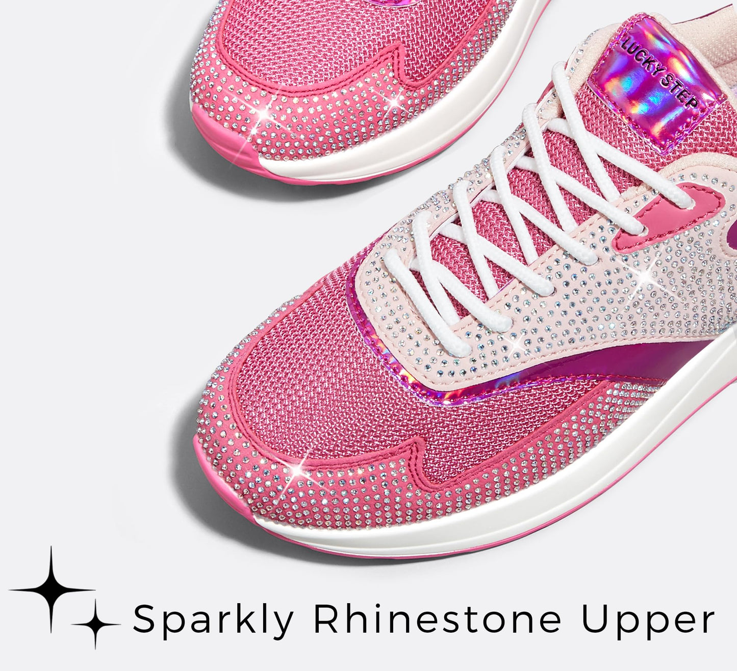 LUCKY STEP Women's Air Cushion Sneakers Rhinestone Fashion Running Gym Jogging Casual Sparkly Arch Support Walking Shoes