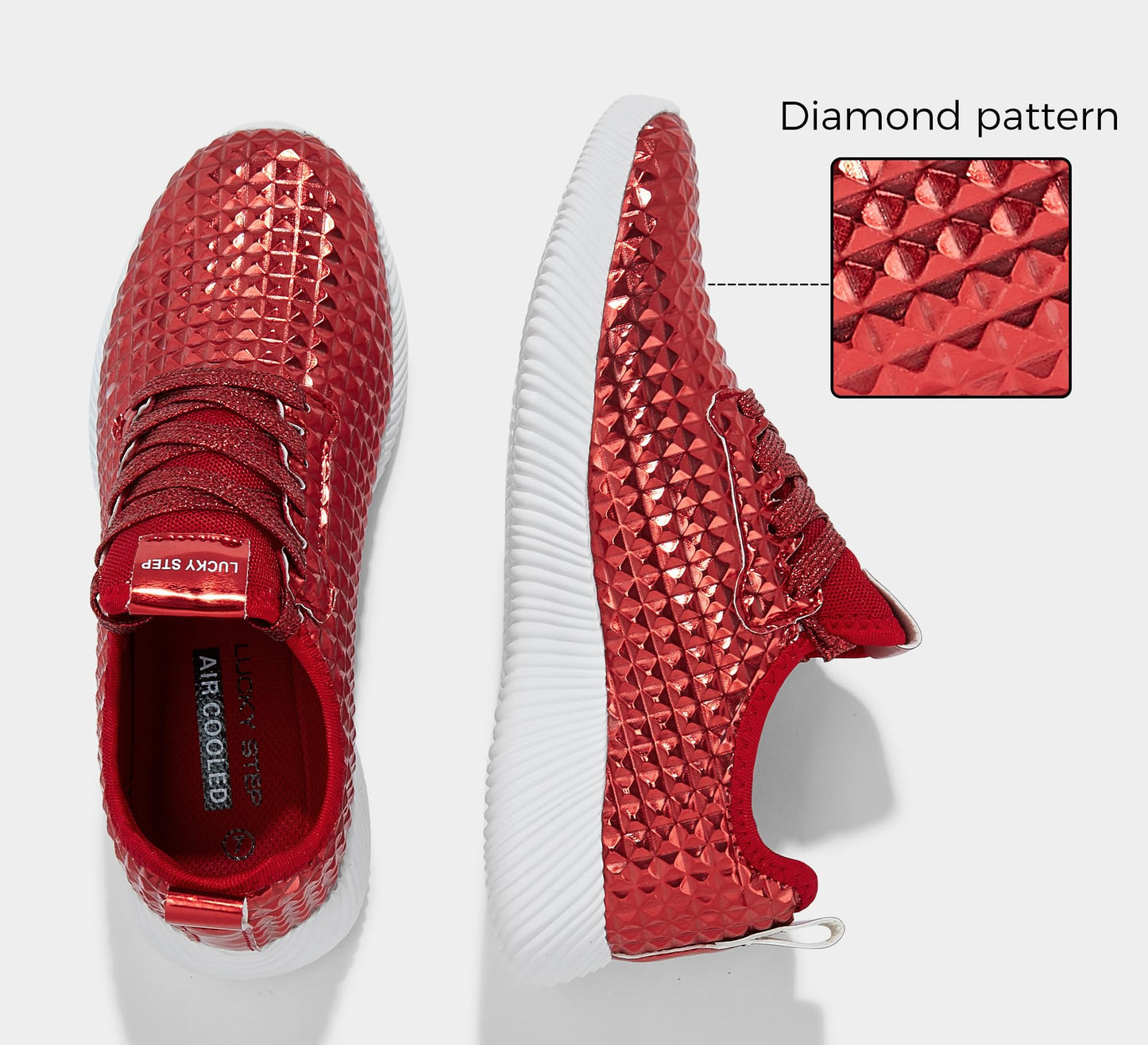 LUCKY STEP Women's Metallic Fashion Sneaker Leatherette Studded Jogger Lightweight Casual Walking Shoes