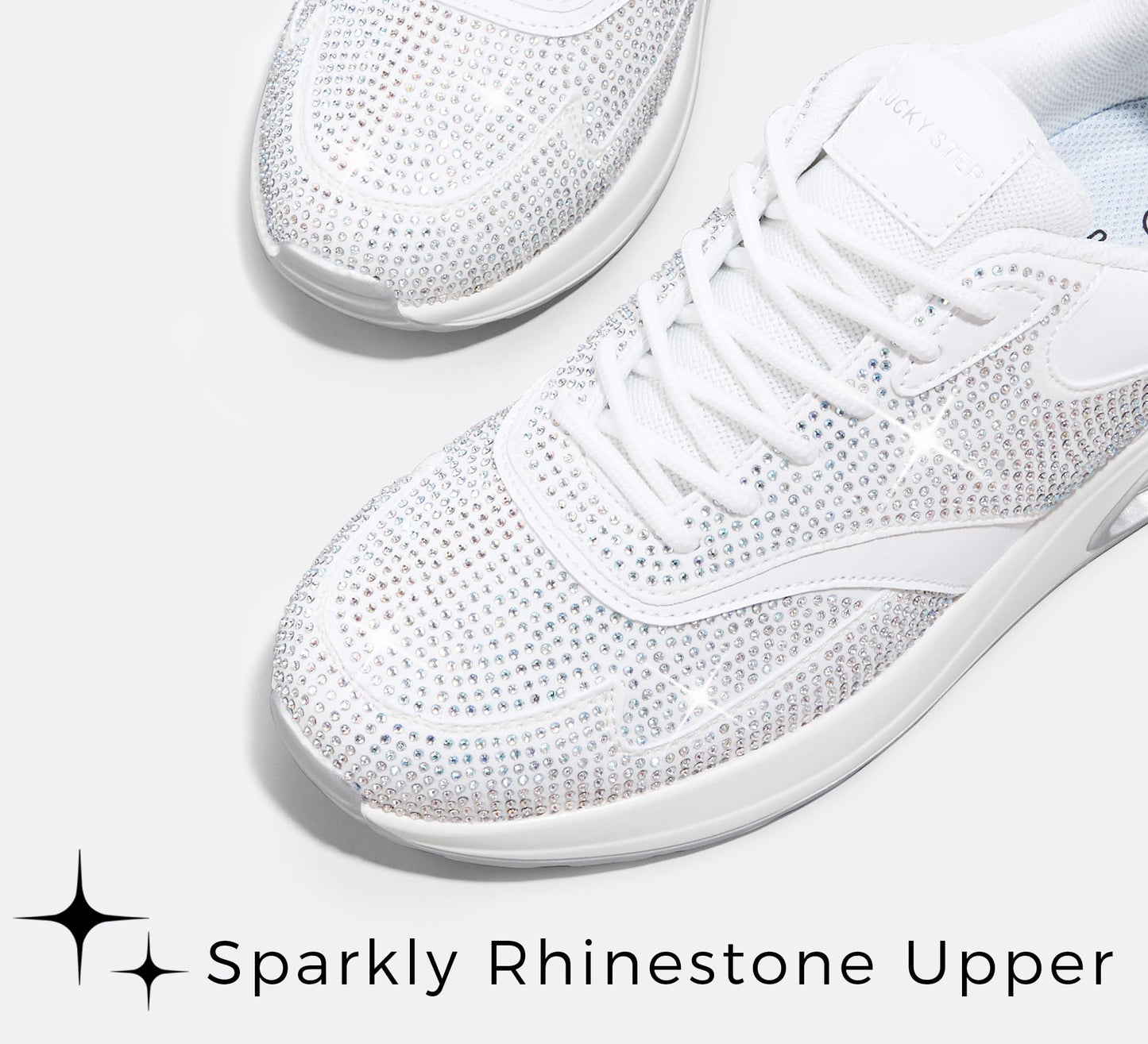 LUCKY STEP Women's Air Cushion Sneakers Rhinestone Fashion Running Gym Jogging Casual Sparkly Arch Support Walking Shoes
