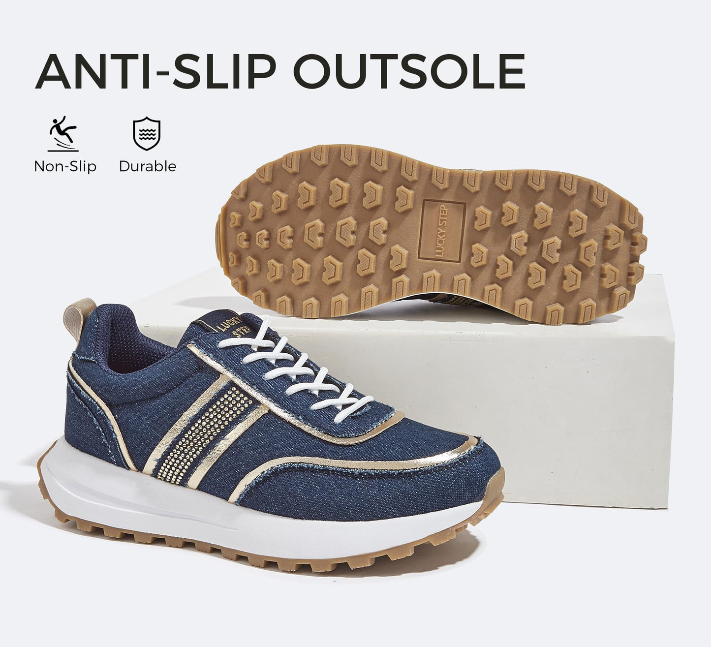 LUCKY STEP Women Platform Walking Shoe Fashion Retro Classic Casual Trainers Braided Rhinestone Sneakers Tennis Running Walking Shoes