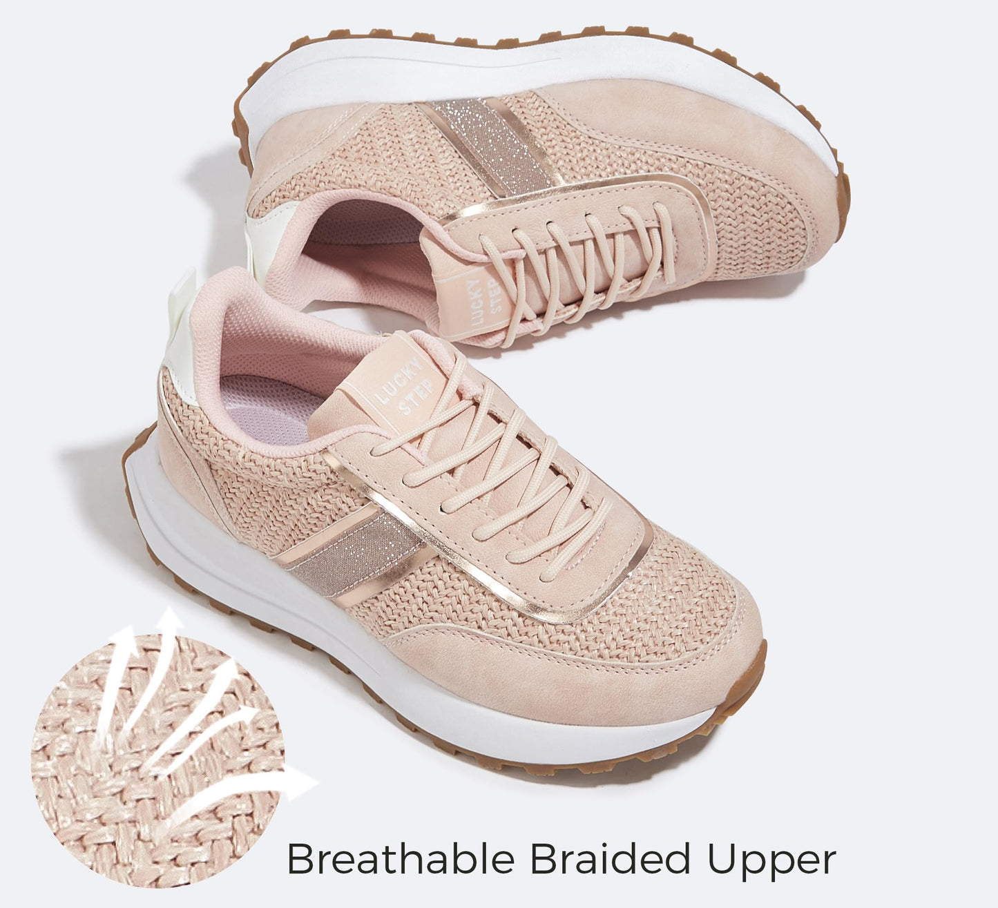 LUCKY STEP Women Platform Walking Shoe Fashion Retro Classic Casual Trainers Braided Rhinestone Sneakers Tennis Running Walking Shoes