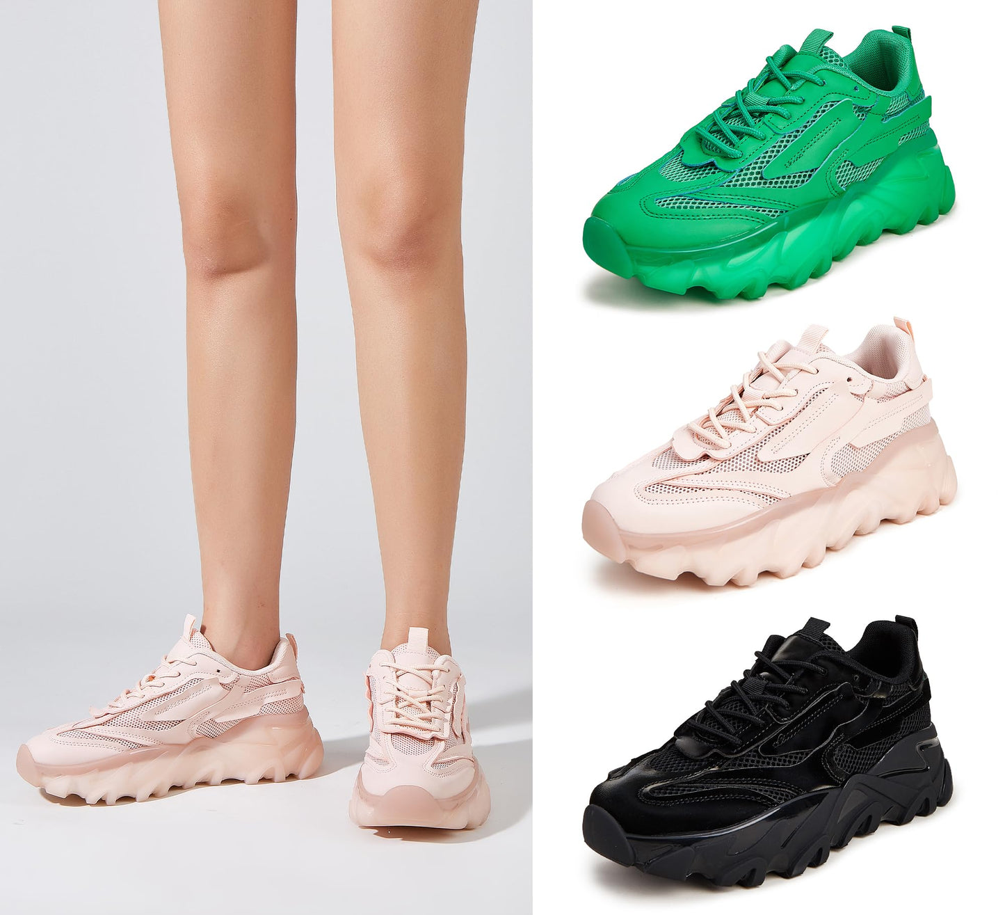 LUCKY STEP Women Walking Cusual Knit Fashion Sneakers Platfom Outdoor Shoes