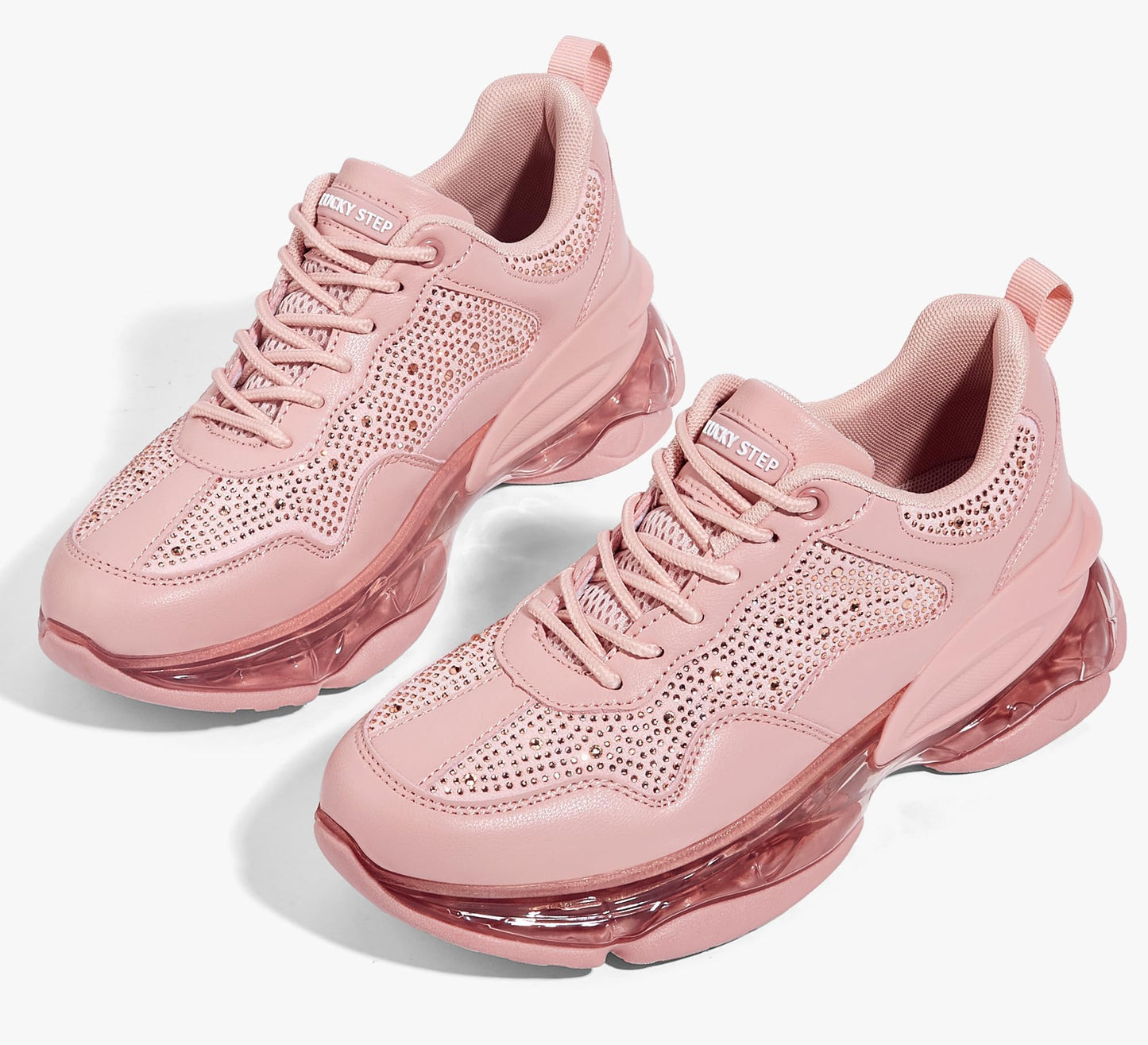 LUCKY STEP Women's Air Cushion Rhinestone Fashion Sneakers Chunky Rave Sparkly Casual Comfortable Walking Shoes