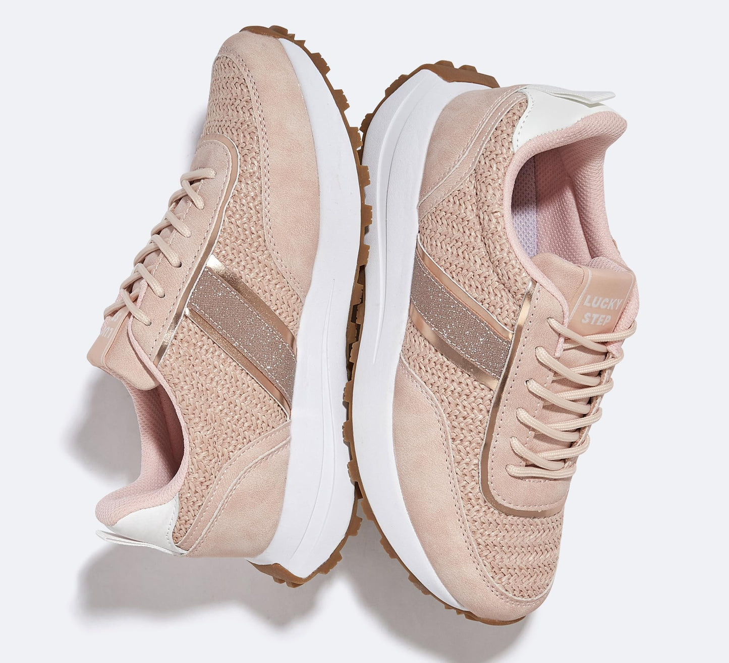 LUCKY STEP Women Platform Walking Shoe Fashion Retro Classic Casual Trainers Braided Rhinestone Sneakers Tennis Running Walking Shoes