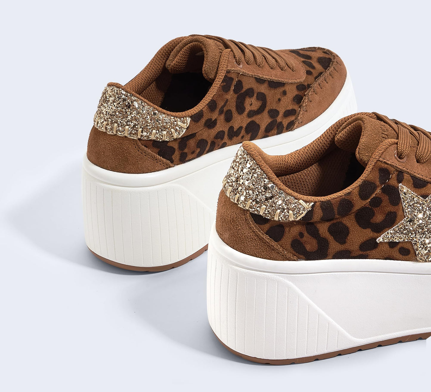 LUCKY STEP Women's Platform Chunky Sneakers Fashion Star Glitter Sparkly Wedge Walking Shoes High Heel Casual Shiny Thick Sole Footwear