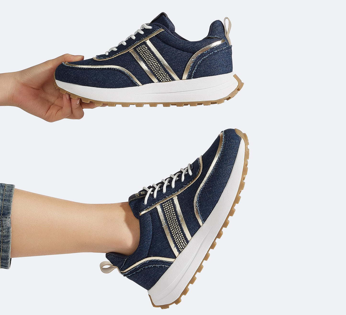 LUCKY STEP Women Platform Walking Shoe Fashion Retro Classic Casual Trainers Braided Rhinestone Sneakers Tennis Running Walking Shoes