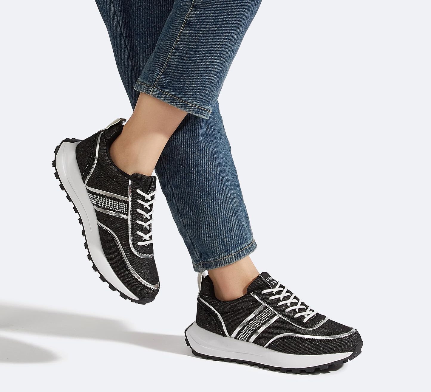 LUCKY STEP Women Platform Walking Shoe Fashion Retro Classic Casual Trainers Braided Rhinestone Sneakers Tennis Running Walking Shoes