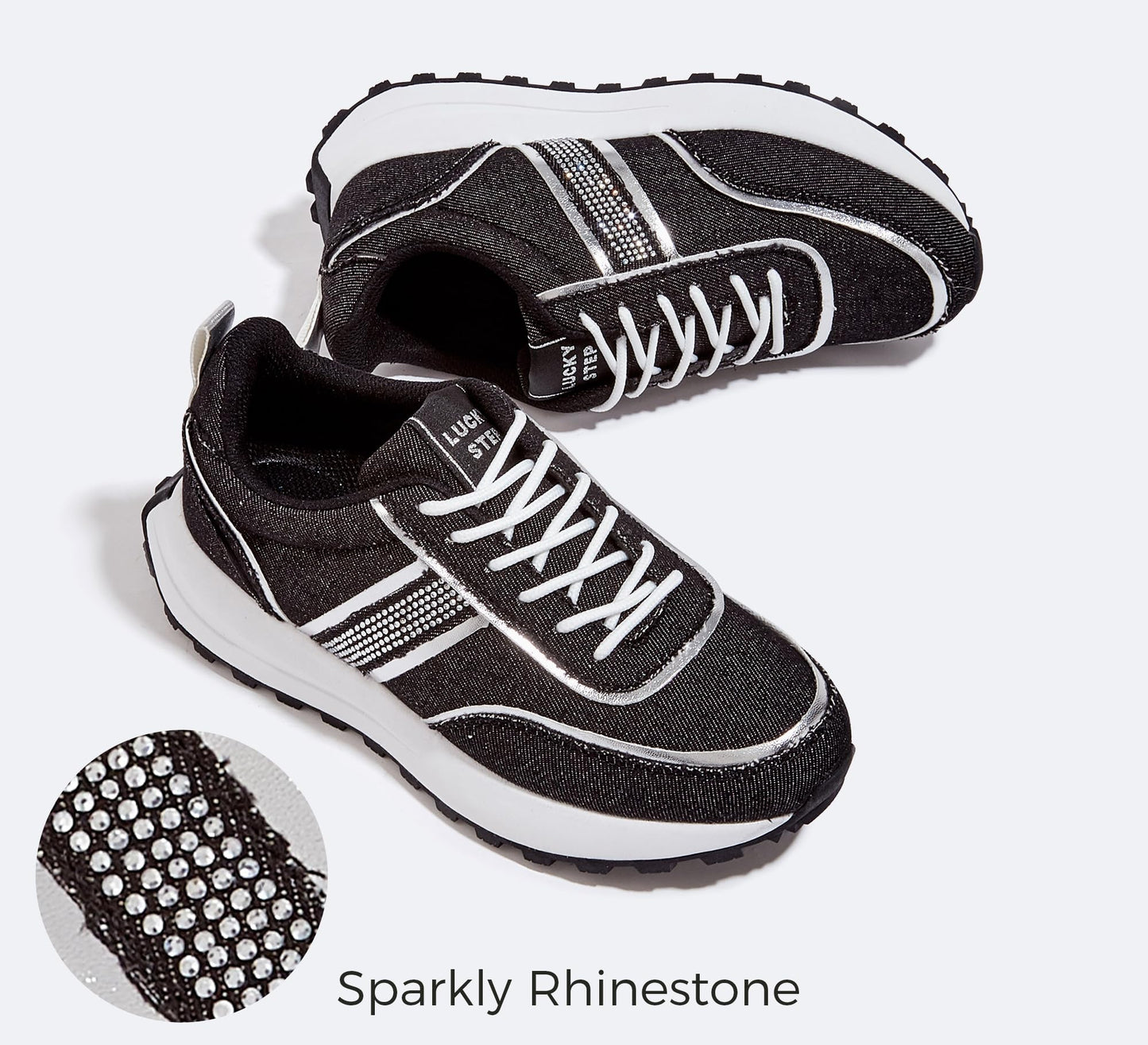 LUCKY STEP Women Platform Walking Shoe Fashion Retro Classic Casual Trainers Braided Rhinestone Sneakers Tennis Running Walking Shoes