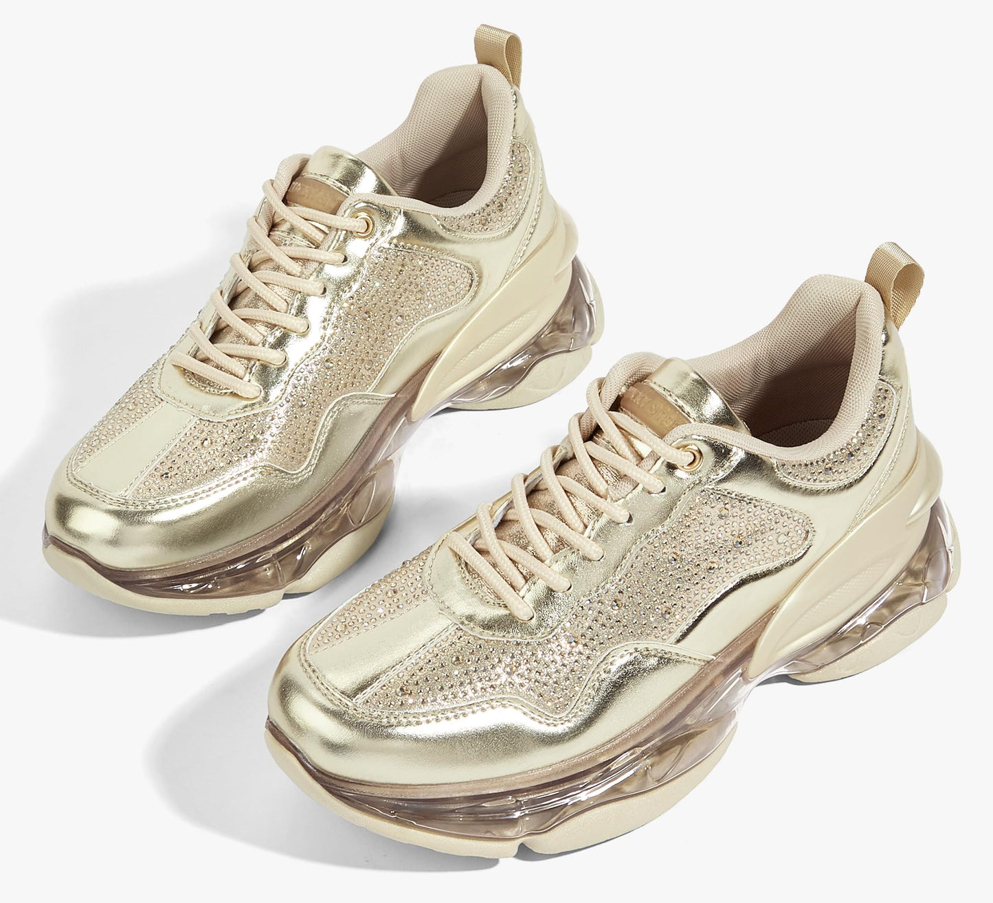 LUCKY STEP Women's Air Cushion Rhinestone Fashion Sneakers Chunky Rave Sparkly Casual Comfortable Walking Shoes