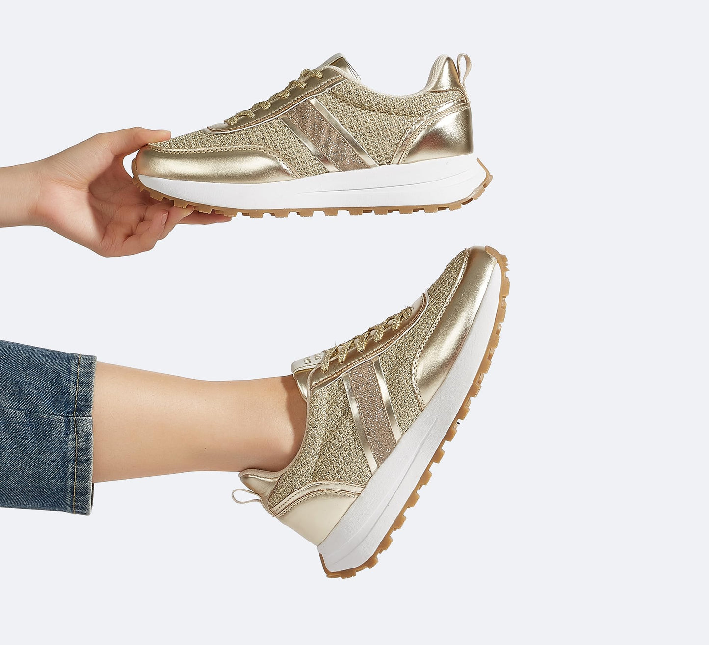 LUCKY STEP Women Platform Walking Shoe Fashion Retro Classic Casual Trainers Braided Rhinestone Sneakers Tennis Running Walking Shoes