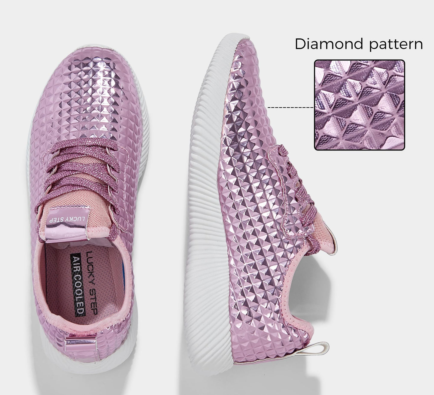 LUCKY STEP Women's Metallic Fashion Sneaker Leatherette Studded Jogger Lightweight Casual Walking Shoes