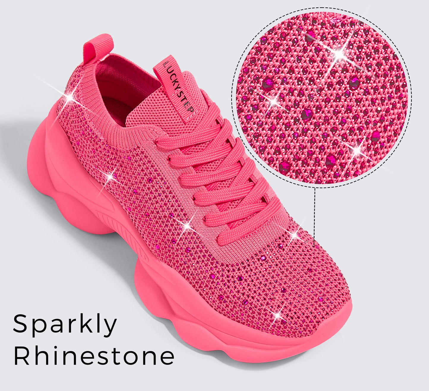 LUCKY STEP Women's Chunky Rhinestone Sneaker Sparkly Bling Bedazzled Mesh Slip on Elastic Sock Glitter Shiny Rave Walking Shoes