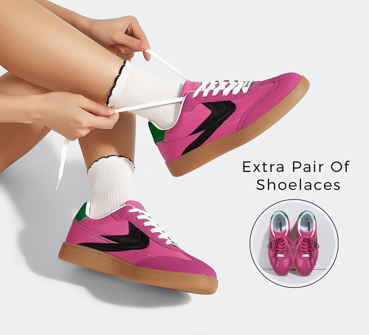 LUCKY STEP Women Retro Sneakers Fashion Classic Gum Sole Tennis Skate Shoes Casual Trendy Walking Trainer Anti Slip Flat Low-Top Footwear