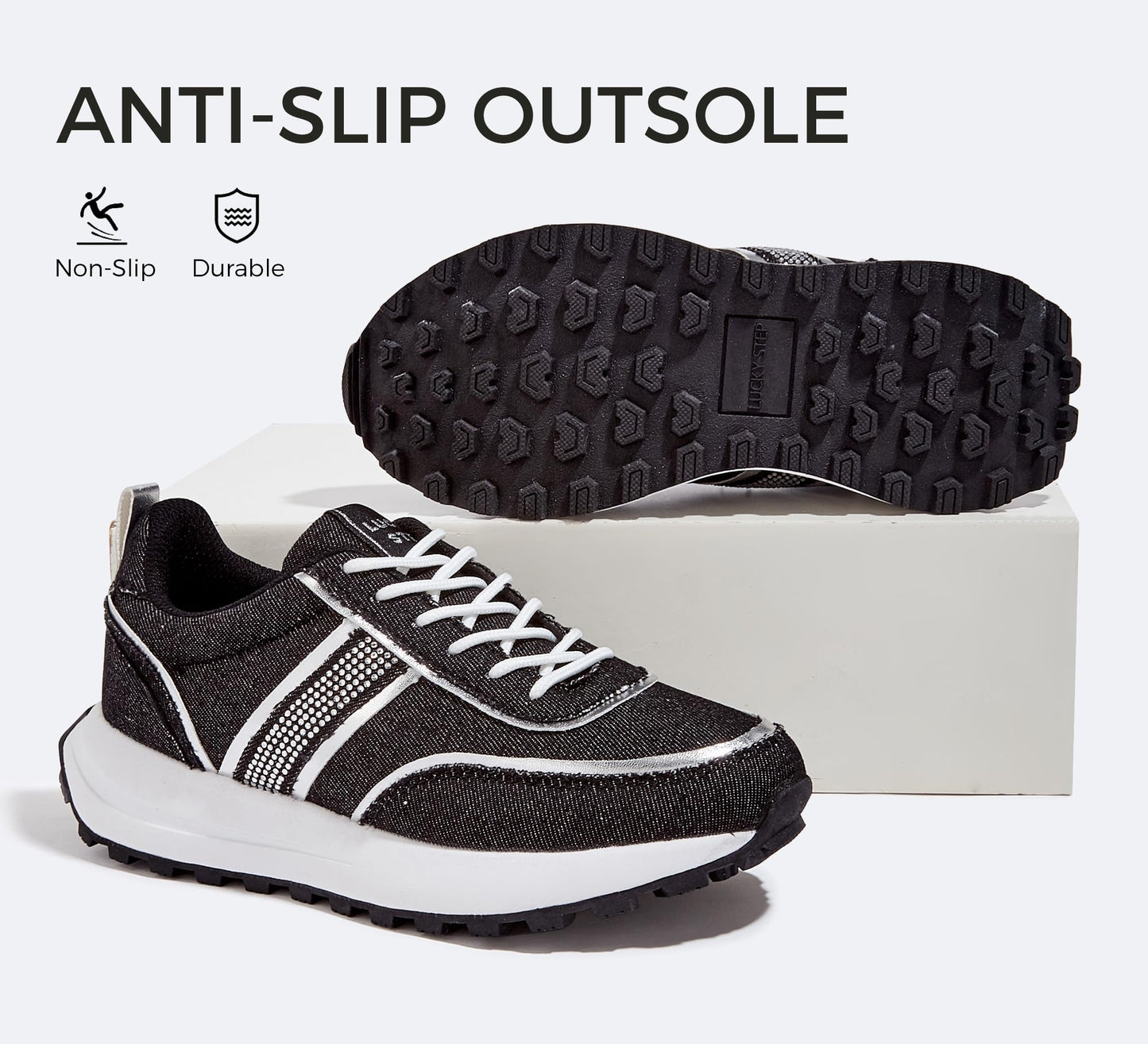 LUCKY STEP Women Platform Walking Shoe Fashion Retro Classic Casual Trainers Braided Rhinestone Sneakers Tennis Running Walking Shoes