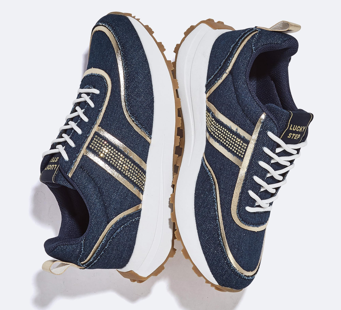LUCKY STEP Women Platform Walking Shoe Fashion Retro Classic Casual Trainers Braided Rhinestone Sneakers Tennis Running Walking Shoes