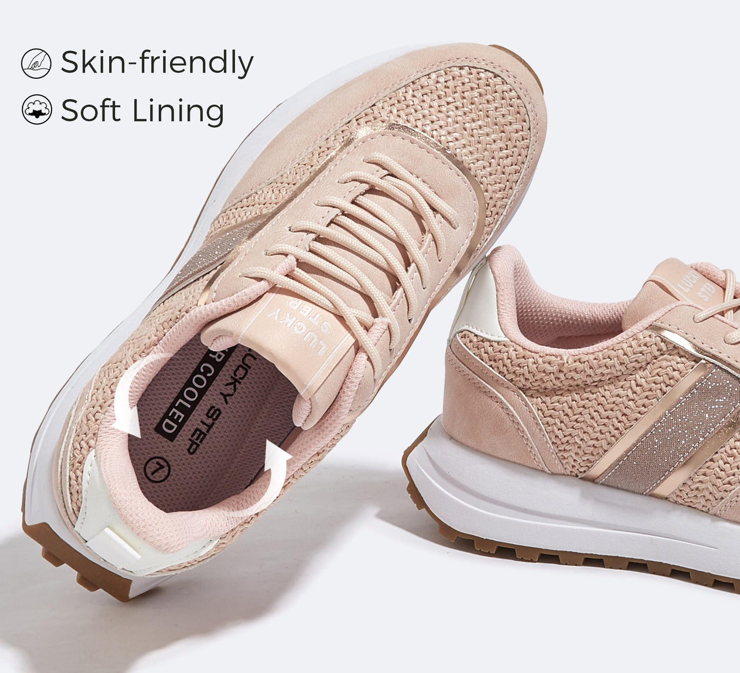 LUCKY STEP Women Platform Walking Shoe Fashion Retro Classic Casual Trainers Braided Rhinestone Sneakers Tennis Running Walking Shoes