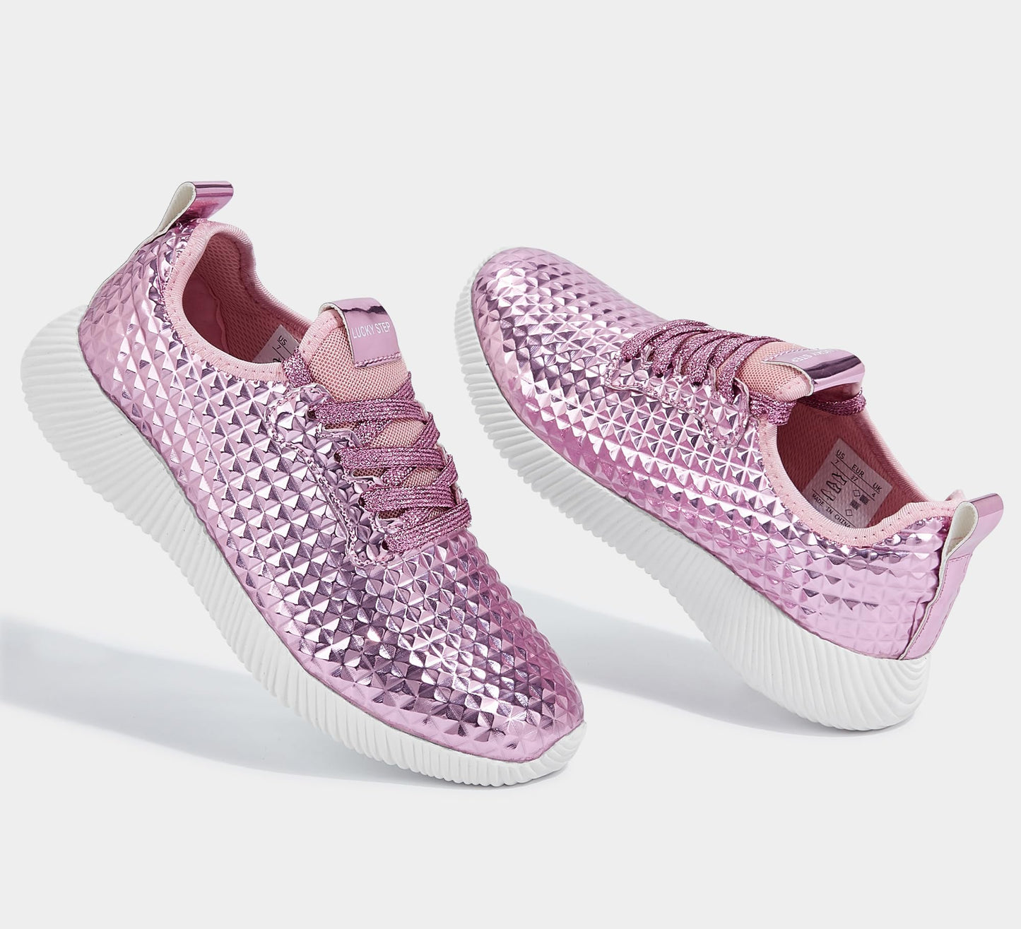 LUCKY STEP Women's Metallic Fashion Sneaker Leatherette Studded Jogger Lightweight Casual Walking Shoes