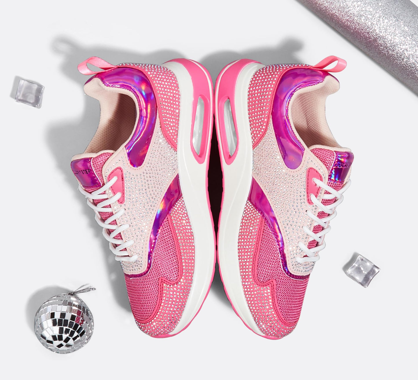 LUCKY STEP Women's Air Cushion Sneakers Rhinestone Fashion Running Gym Jogging Casual Sparkly Arch Support Walking Shoes