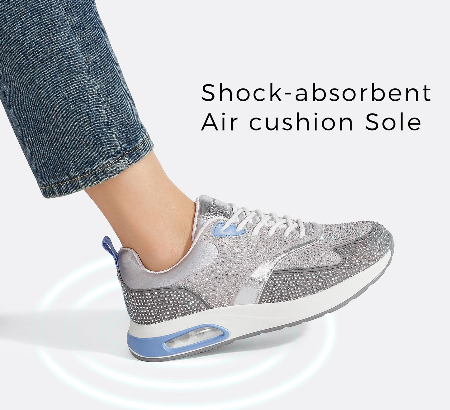LUCKY STEP Women's Air Cushion Sneakers Rhinestone Fashion Running Gym Jogging Casual Sparkly Arch Support Walking Shoes