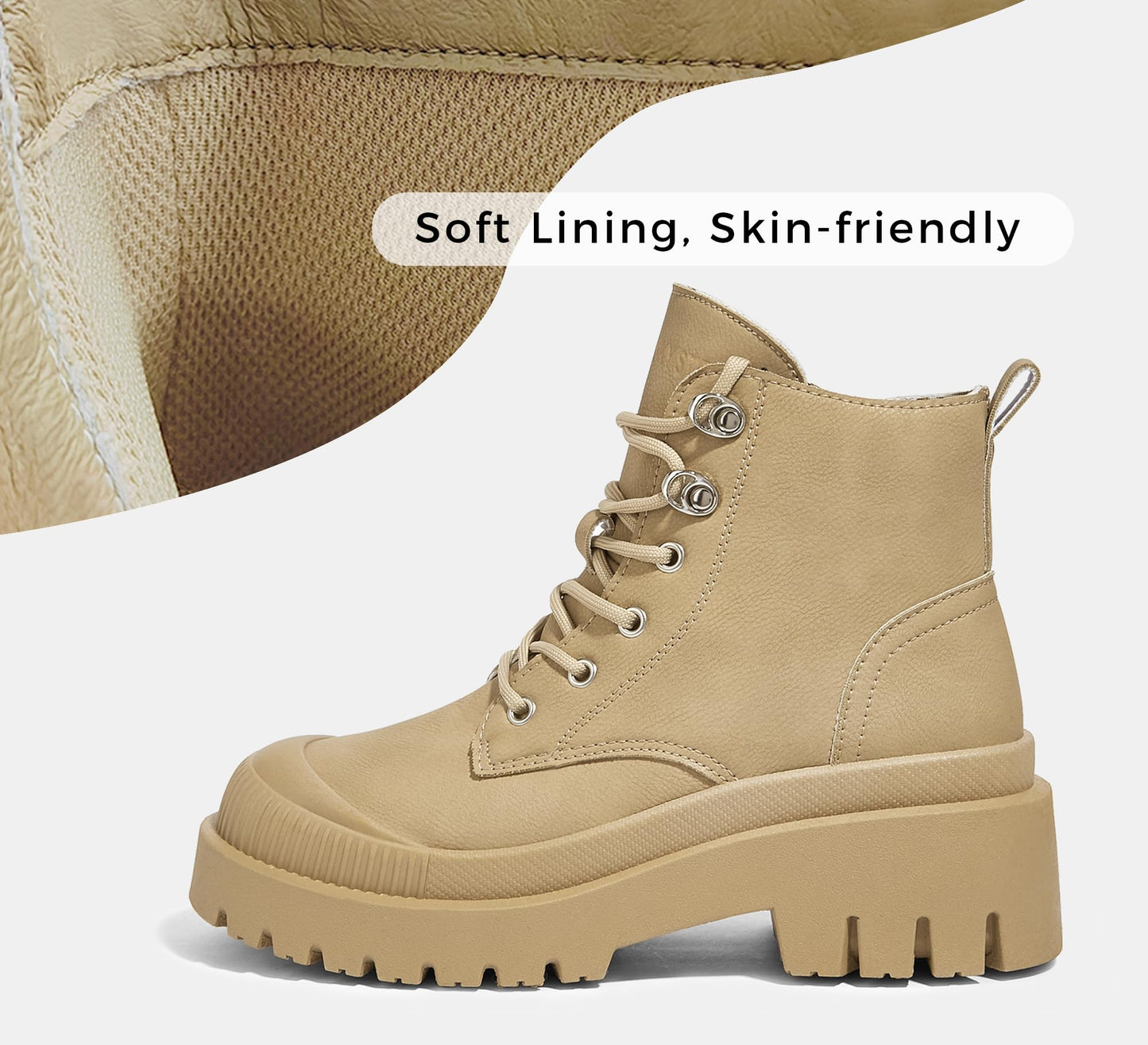 LUCKY STEP Women's Platform Ankle Boots Zipper Fashion Combat Thick Lug Sole Durable Chunky Wedge Booties Shoes
