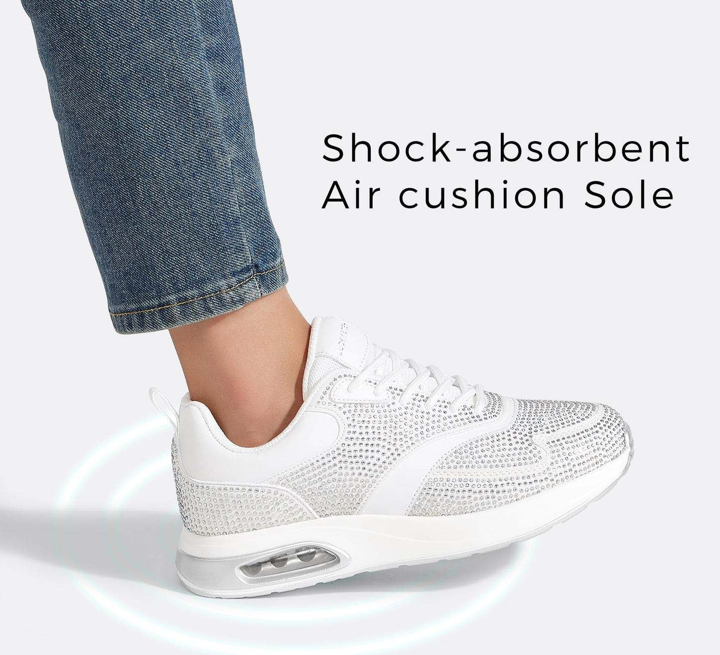 LUCKY STEP Women's Air Cushion Sneakers Rhinestone Fashion Running Gym Jogging Casual Sparkly Arch Support Walking Shoes