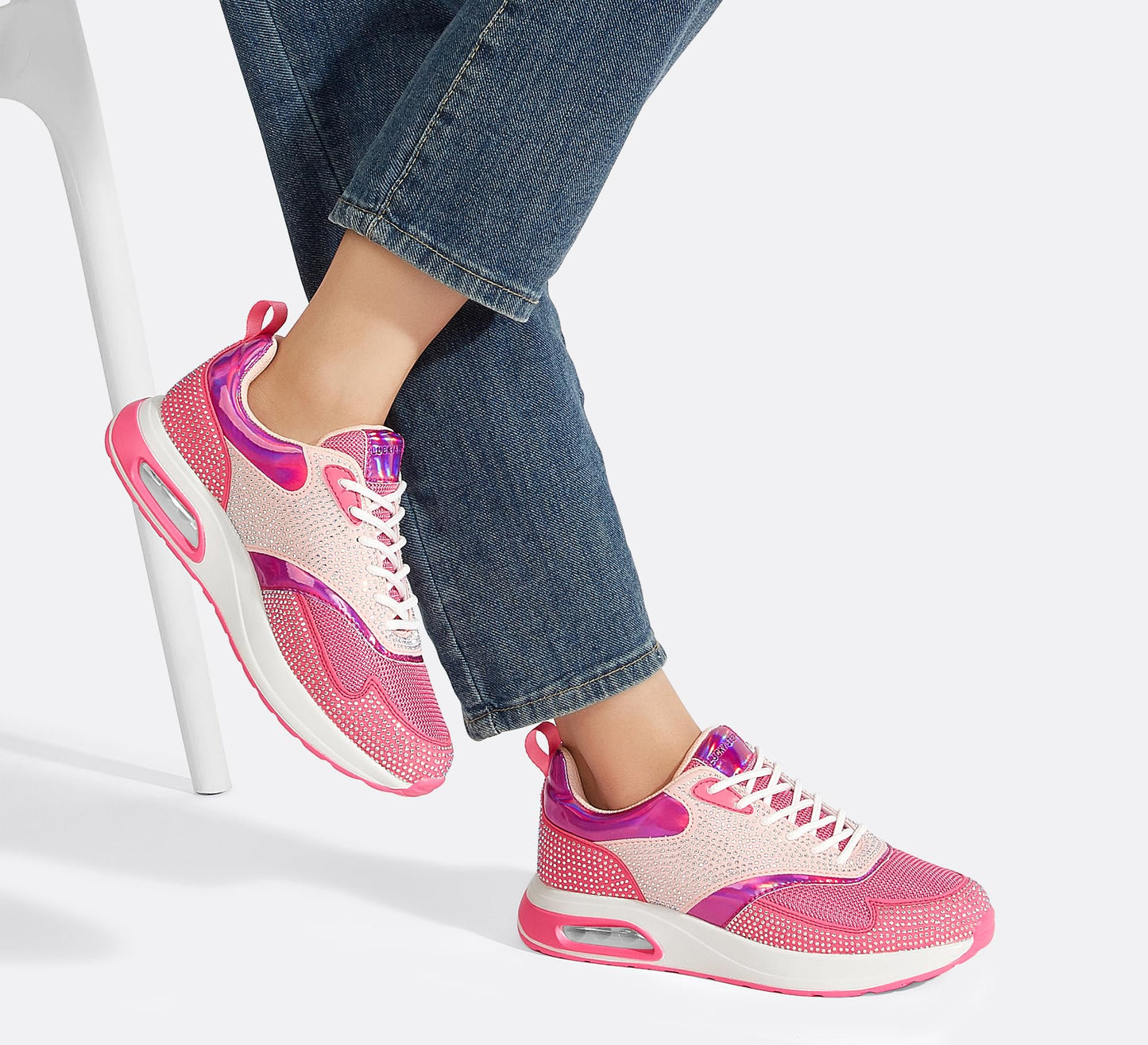 LUCKY STEP Women's Air Cushion Sneakers Rhinestone Fashion Running Gym Jogging Casual Sparkly Arch Support Walking Shoes