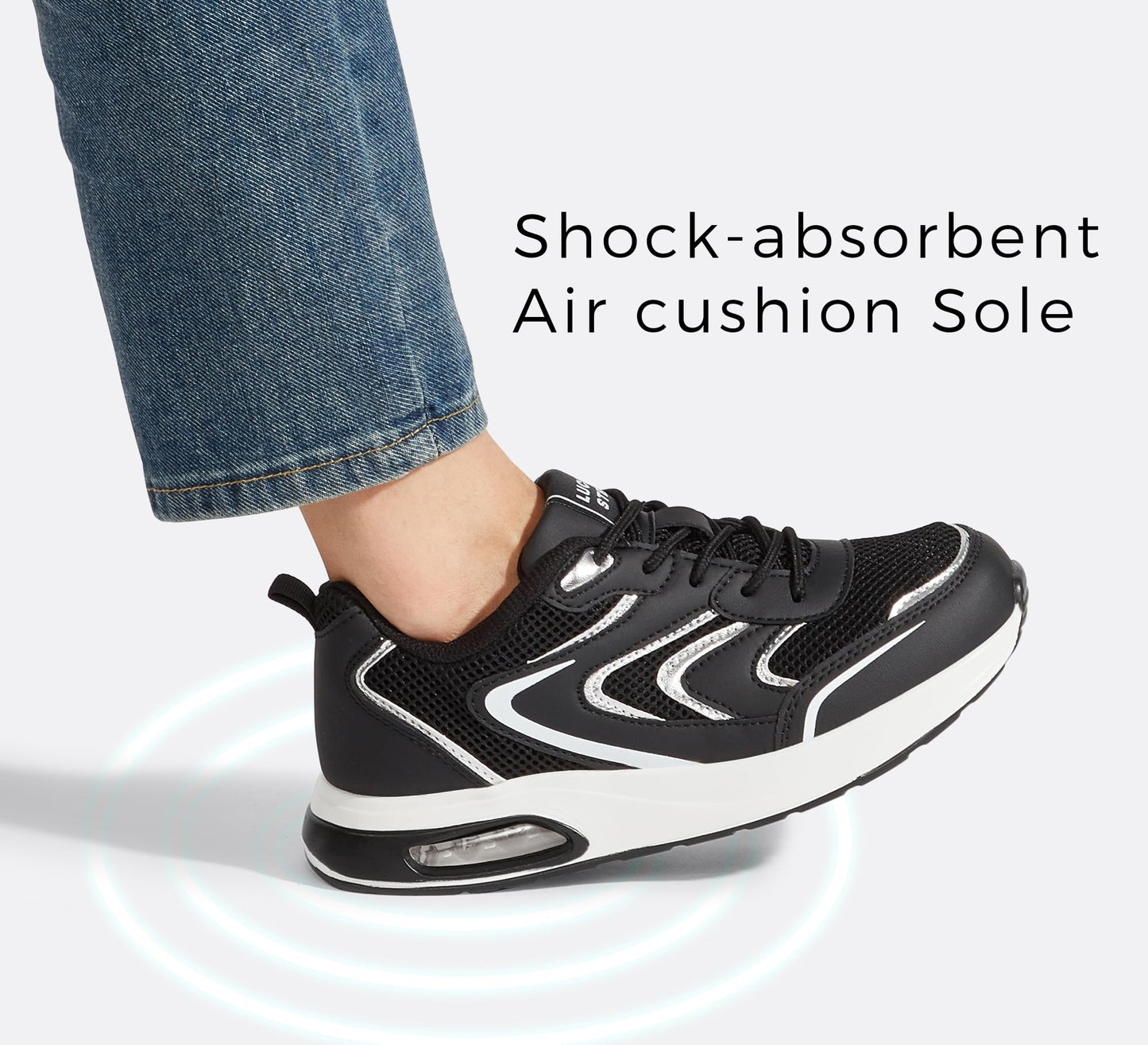 LUCKY STEP Women's Air Cushion Sneakers Rhinestone Fashion Running Gym Jogging Casual Sparkly Arch Support Walking Shoes