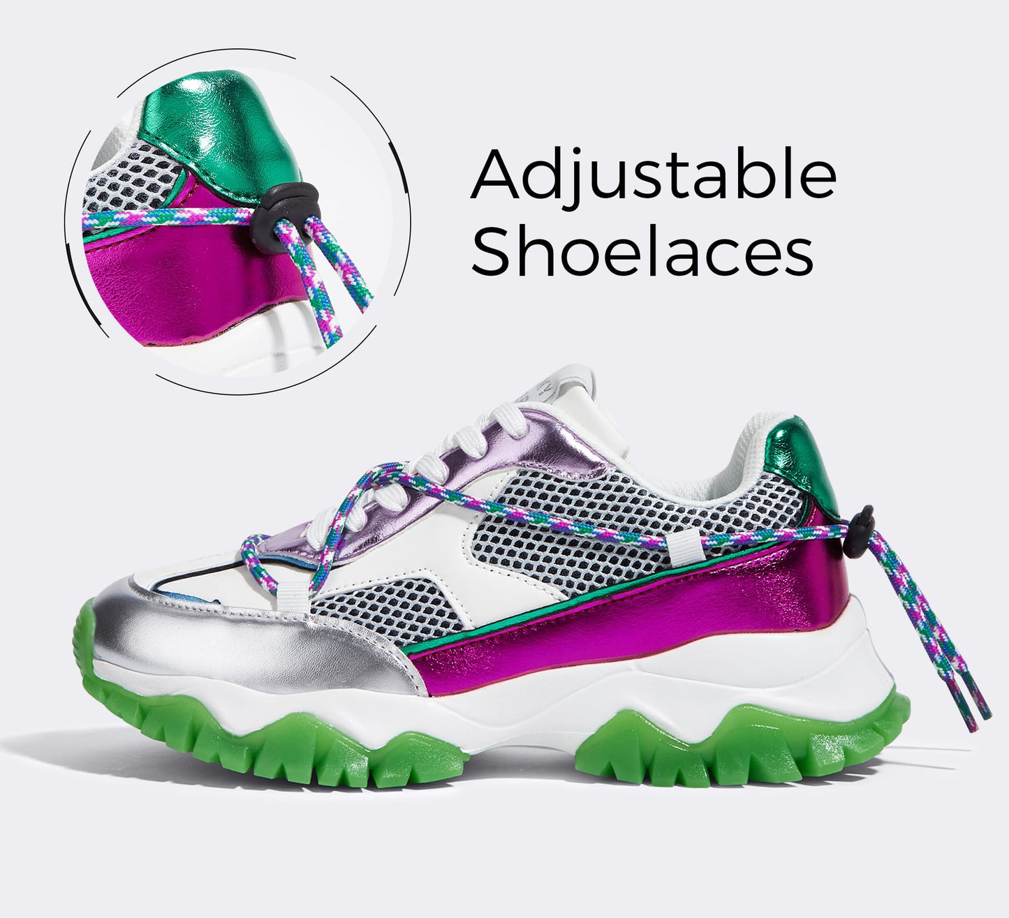 LUCKY STEP Women's Platform Colorful Fashion Sneakers Tennis Retro Colorblock Adjustable Lace Lifestyle Stylish Cute Chunky Dad Casual Walking Shoes