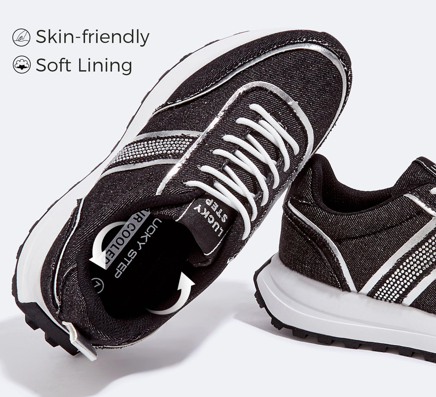 LUCKY STEP Women Platform Walking Shoe Fashion Retro Classic Casual Trainers Braided Rhinestone Sneakers Tennis Running Walking Shoes