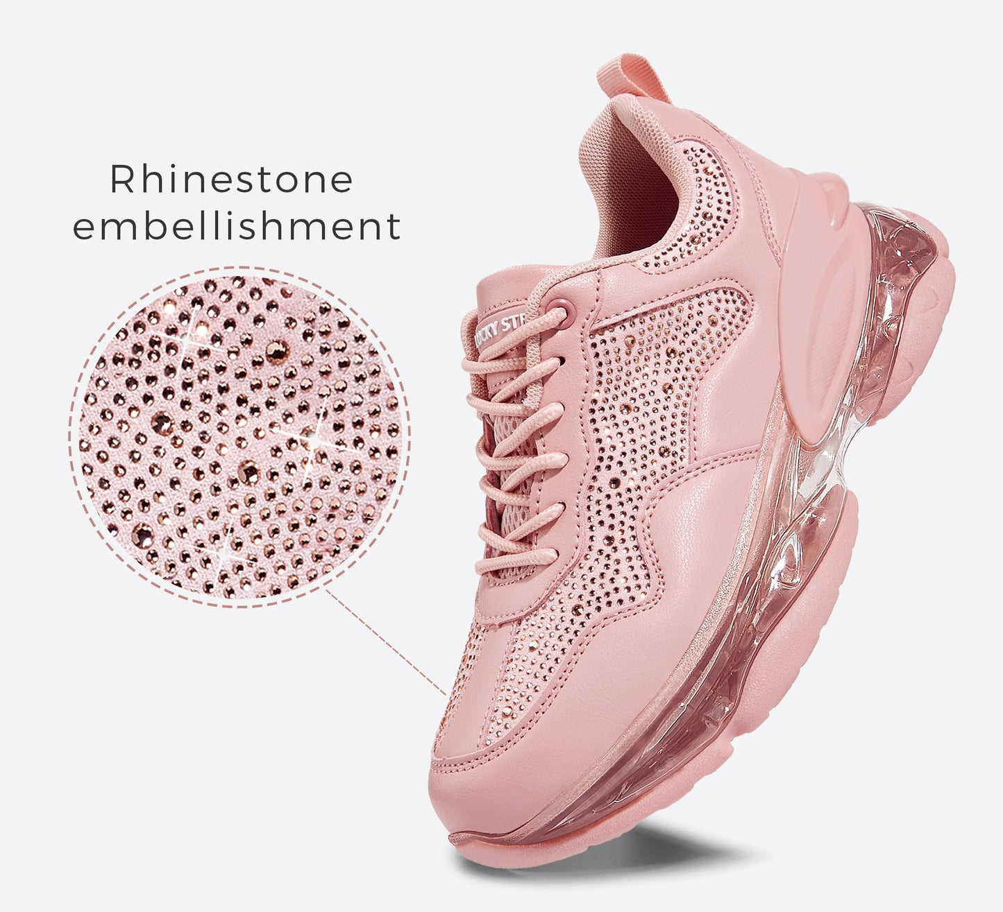 LUCKY STEP Women's Air Cushion Rhinestone Fashion Sneakers Chunky Rave Sparkly Casual Comfortable Walking Shoes