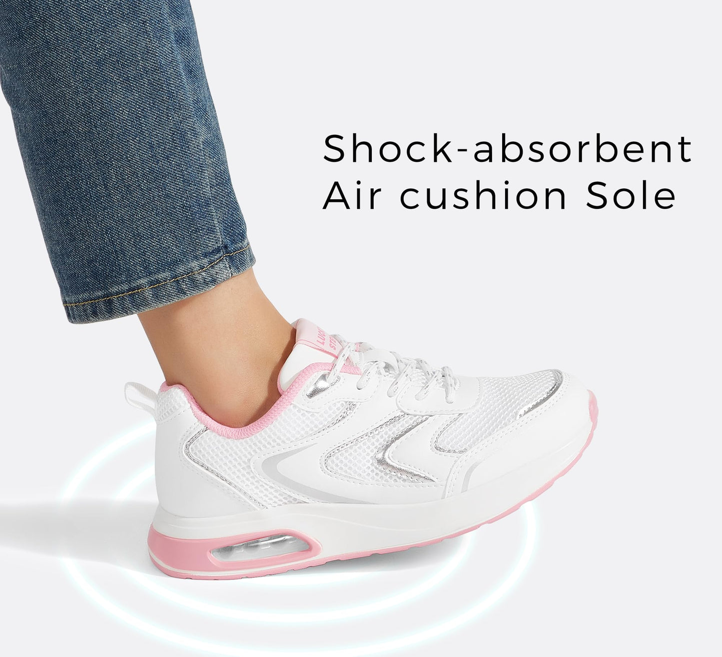 LUCKY STEP Women's Air Cushion Sneakers Rhinestone Fashion Running Gym Jogging Casual Sparkly Arch Support Walking Shoes